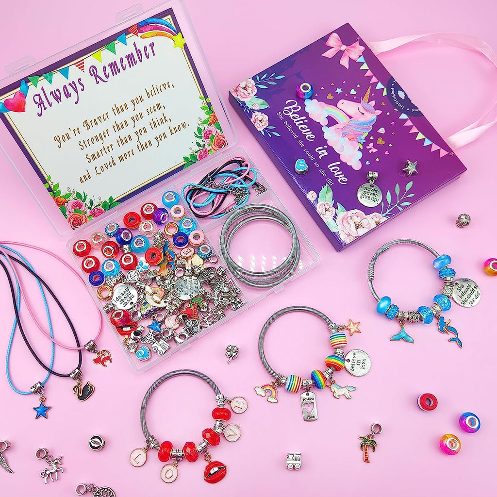 "Magical Charm Bracelet Making Kit - Create Enchanting Jewelry with Unicorn and Mermaid Beads! Perfect Crafts Gift for Girls and Teens Ages 5-12"