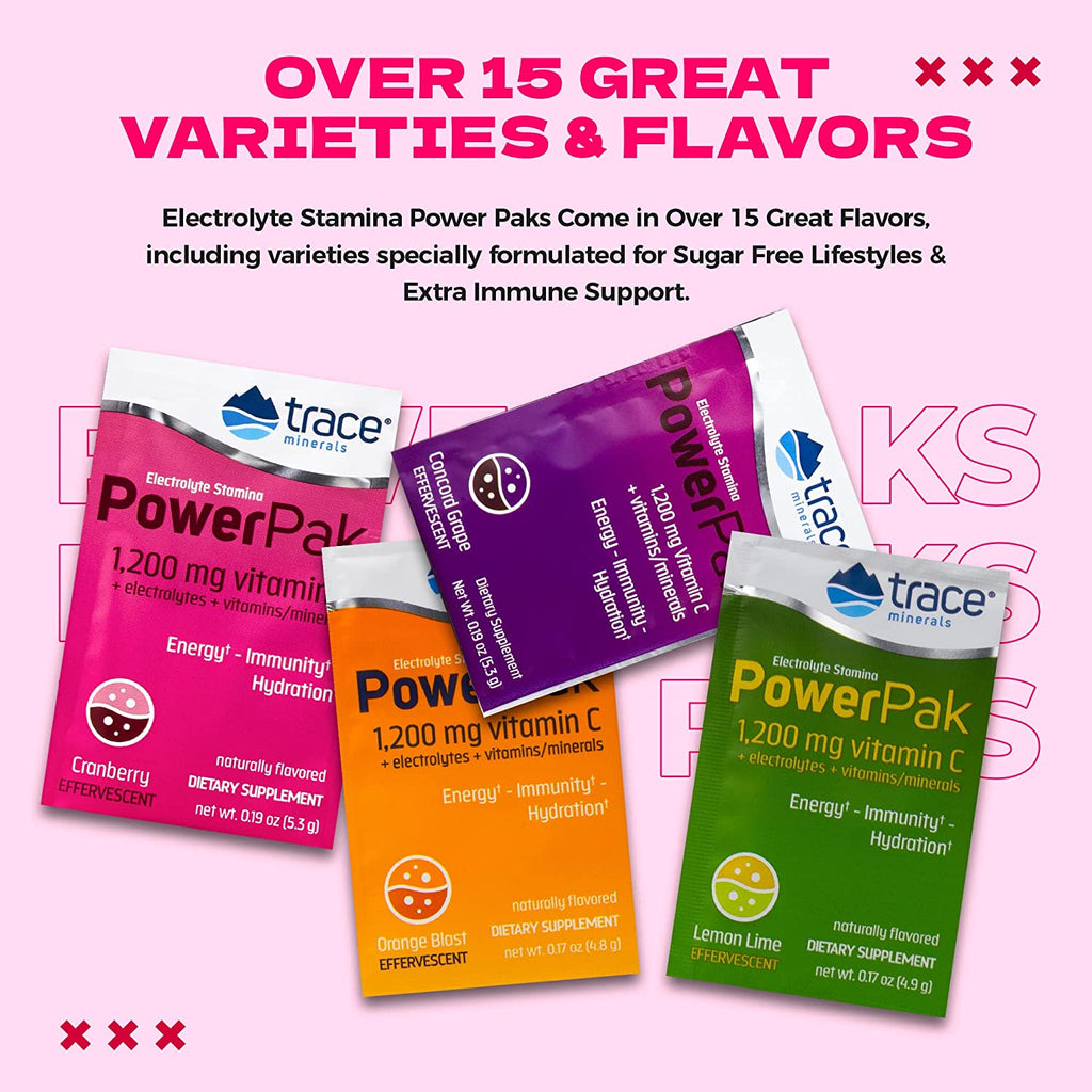 Trace Minerals | Power Pak Electrolyte Powder Packets | 1200 Mg Vitamin C, Zinc, Magnesium | Boost Hydration, Immunity, Energy, Muscle Stamina | Cranberry | 30 Packets - Free & Fast Delivery - Free & Fast Delivery