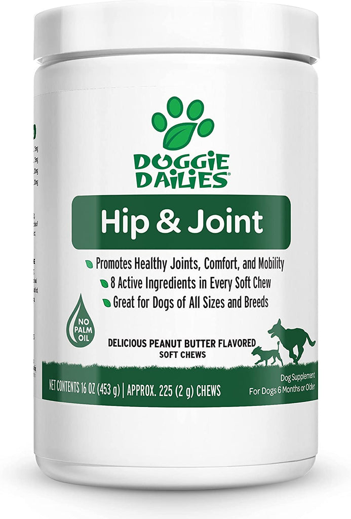 Doggie Dailies Glucosamine for Dogs, 225 Soft Chews, Advanced Hip and Joint Supplement for Dogs with Glucosamine, Chondroitin, MSM, Hyaluronic Acid and Coq10, Premium Dog Glucosamine (Chicken)