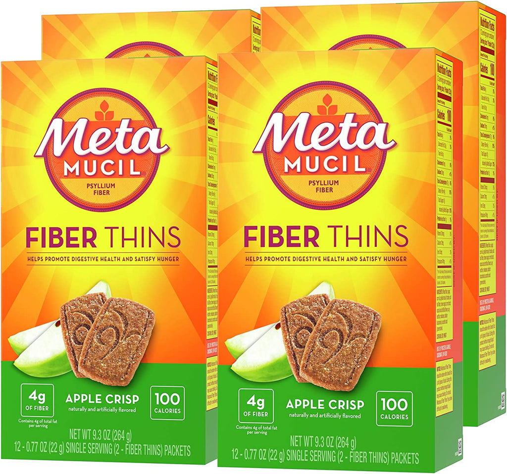 Professional Product Title: "Metamucil Fiber Thins - Daily Psyllium Husk Fiber Supplement for Digestive Health and Hunger Satisfaction - Apple Crisp Flavor - 12 Count (Pack of 4)"