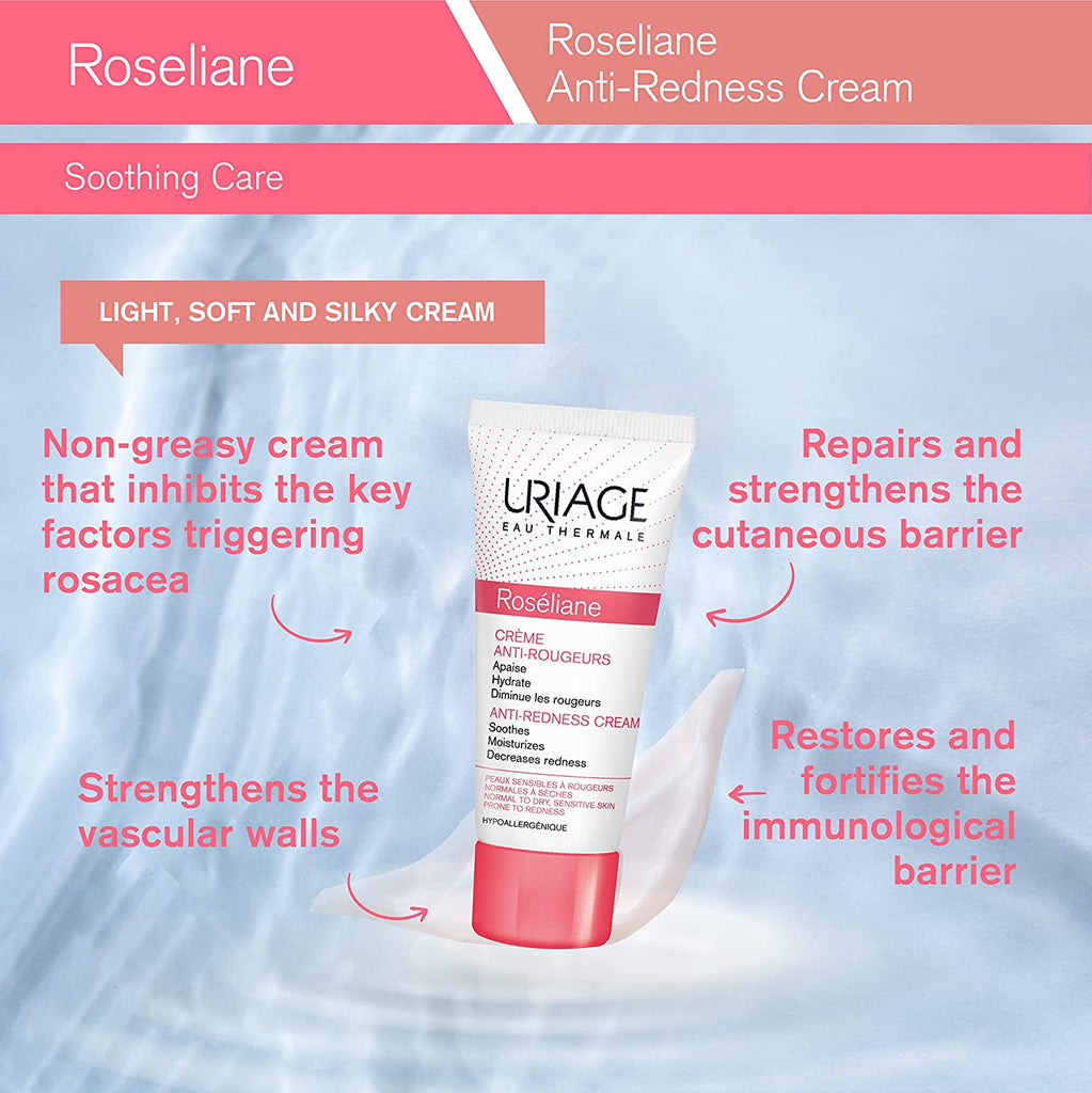 Uriage Roseliane Anti-Redness Face Cream 1.35 Fl.Oz. | Hydrating Moisturizer for Sensitive Skin Prone to Redness | Inhibits the Key Factors That Cause Rosacea, Soothes and Decrease Redness - Free & Fast Delivery