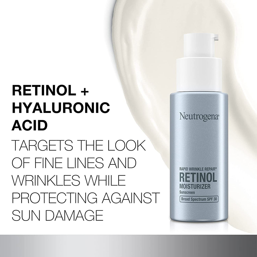 Neutrogena Rapid Wrinkle Repair Retinol Face Moisturizer with SPF 30 Sunscreen, Daily Anti-Aging Face Cream with Retinol & Hyaluronic Acid to Fight Fine Lines, Wrinkles, & Dark Spots, 1 Fl. Oz