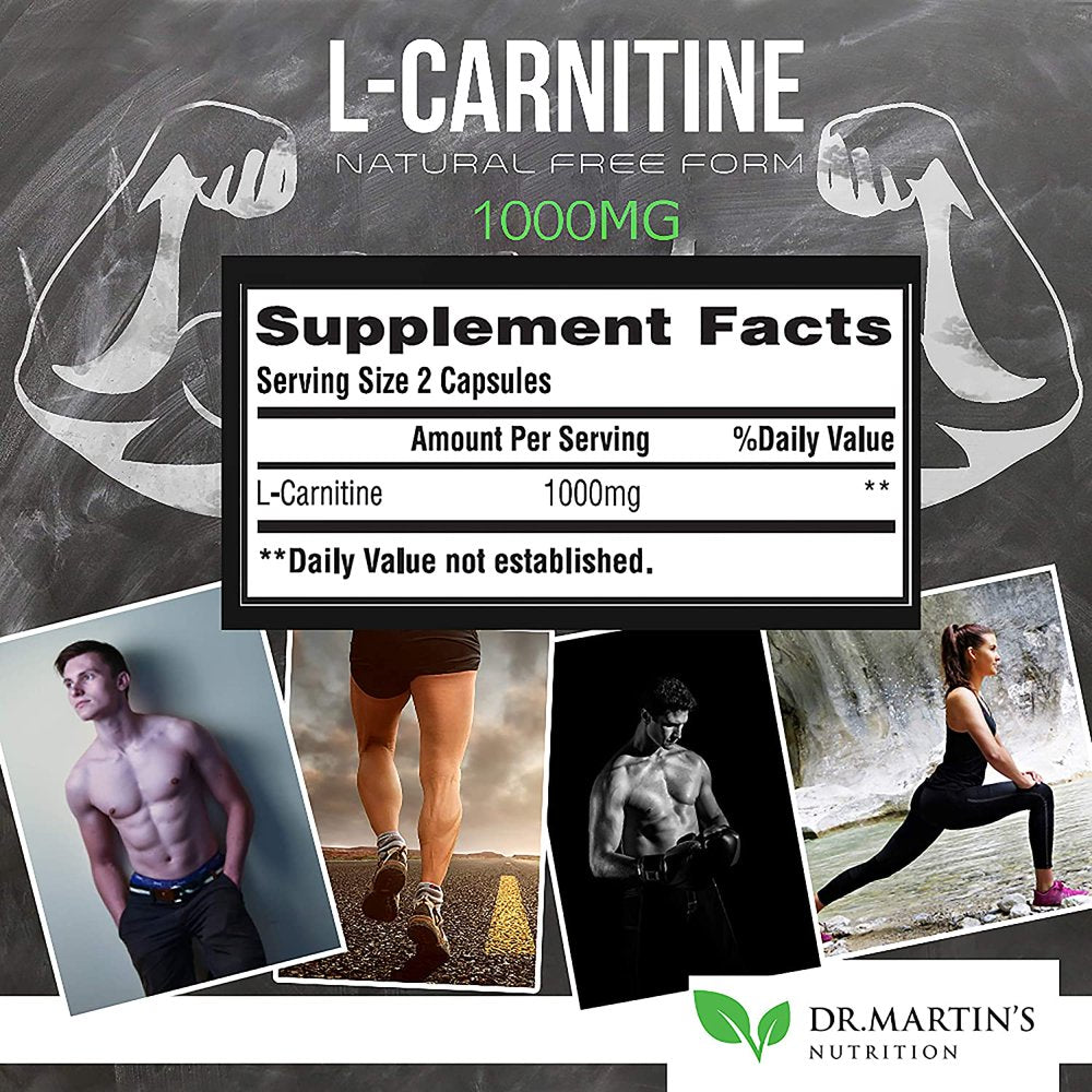1000Mg L-Carnitine 200 Capsules Boost Metabolism & Increase Performance