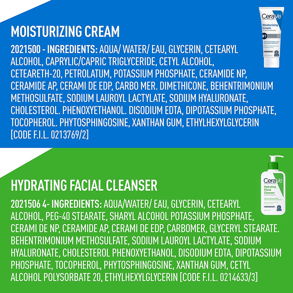 Cerave Moisturizing Cream and Hydrating Face Wash Skin Care Set for Dry Skin | Face & Body Cream and Moisturizing Non-Foaming Face Wash | Hyaluronic Acid and Ceramides | 8Oz Cream + 8Oz Cleanser