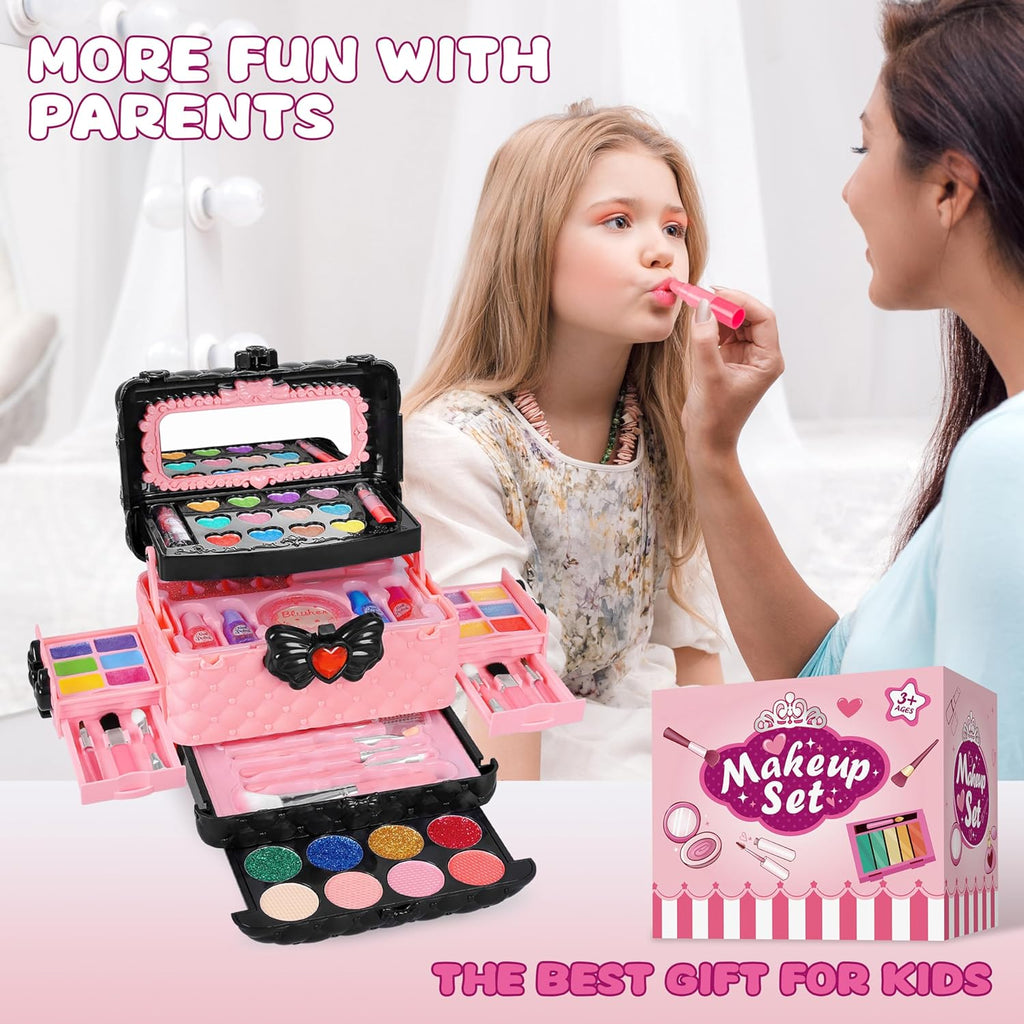 "Princess Glamour: 54-Piece Washable Makeup Kit for Girls - Safe & Non-Toxic - Perfect Birthday Gift for Young Fashionistas (Pink)"