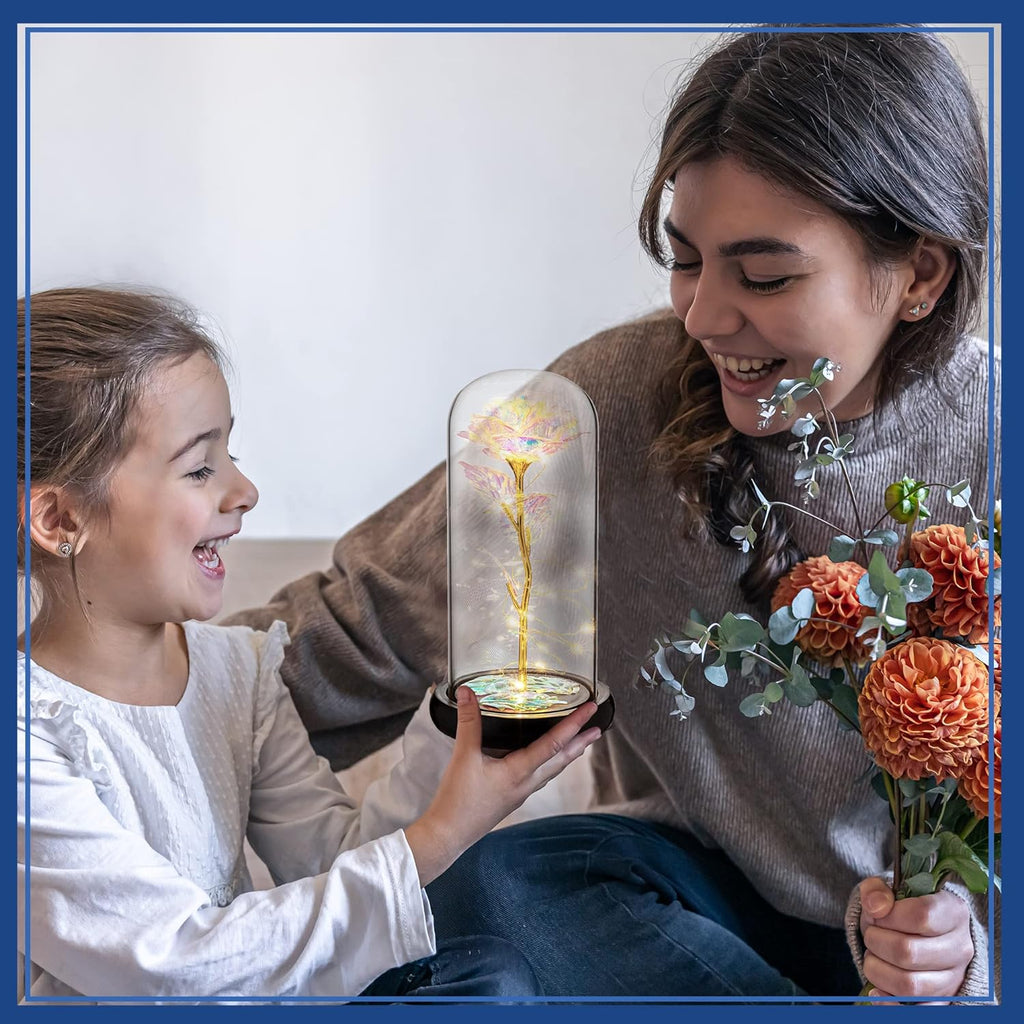 "Enchanted Galaxy Rose: The Perfect Gift for Her - Personalized, Unique, and Timeless. Ideal for Mom, Wife, Daughter, or Any Special Woman in Your Life. Make this Christmas Unforgettable with this Stunning Glass Rose Flower."
