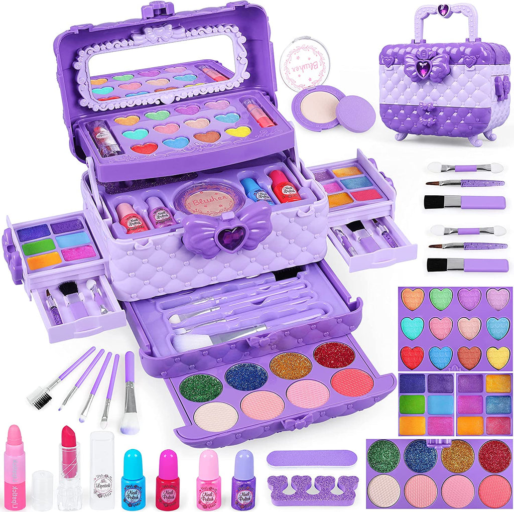 "Princess Glamour: 54-Piece Washable Makeup Kit for Girls - Safe & Non-Toxic - Perfect Birthday Gift for Young Fashionistas (Pink)"