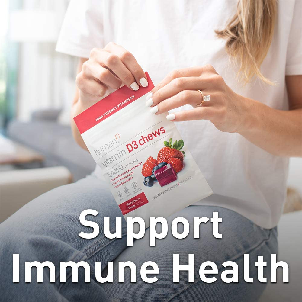 Humann Vitamin D3 Chews - High Potency Vitamin D3 5000Iu (125Mcg) Helps Support Healthy Mood, Immune Support, Respiratory Health & Bone Health, Mixed Berry Flavor, 30-Count