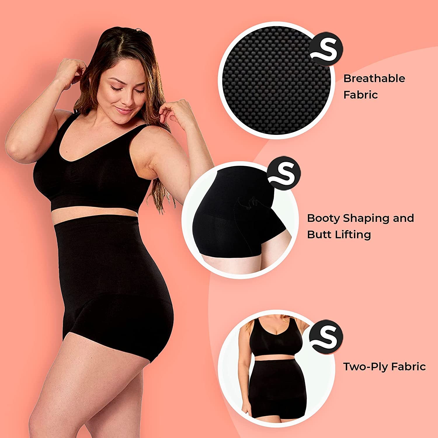 Shapermint High Waisted Body Shaper Boyshorts Tummy Control Waist Slimming and Back Smoothing Shapewear for Women plus Size