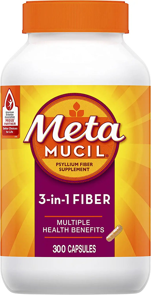 Metamucil, Psyllium Husk Fiber Supplement, 3-In-1 Fiber for Digestive Health, Plant Based Fiber, 300 Capsules