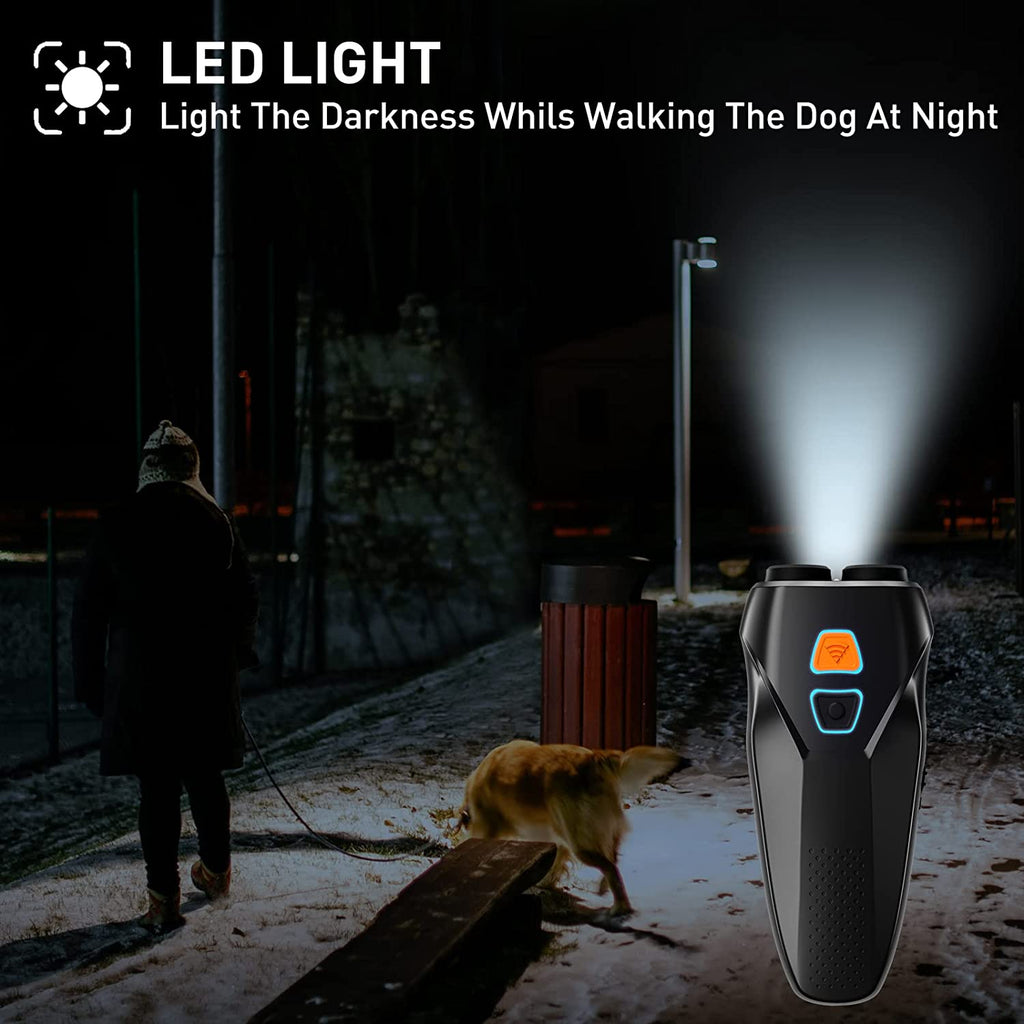 Dog Barking Control Devices Dual Sensor anti Barking Device with Training/Deterrent Modes Dog Whistle to Stop Barking Ultrasonic Dog Barking Deterrent with LED Flashlight 25 FT Range Rechargeable