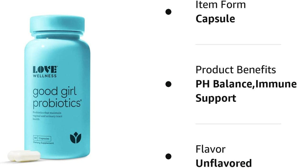 Love Wellness Good Girl Vaginal Probiotics, 60 Count (Pack of 1) - Ph Balance with Prebiotics & Lactobacillus Probiotic Blend - Feminine Health Supplement for Healthy Vaginal Odor & Vaginal Flora​
