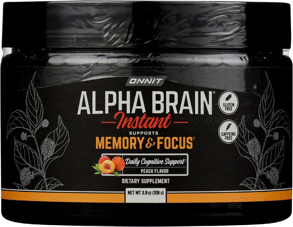 Onnit Alpha Brain Instant Support Powder Dietary Supplement, Memory & Focus, Peach Flavor, Gluten Free, 3.8 Oz