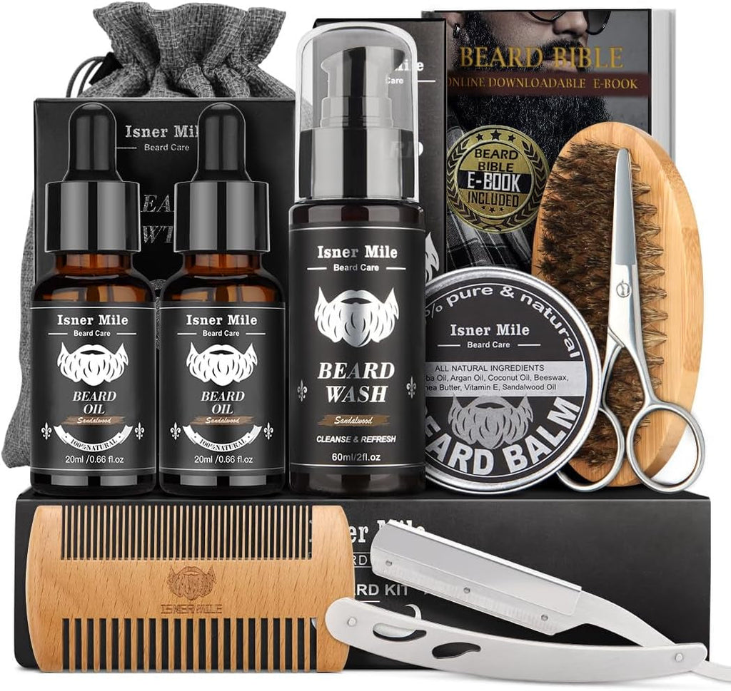 "Ultimate Beard Grooming Kit for Men - Complete Set with Shampoo, Oil, Balm, Brush, Comb, Scissors & Storage Bag - Perfect Gifts for Him, Dad, Father, Boyfriend - Isner Mile"