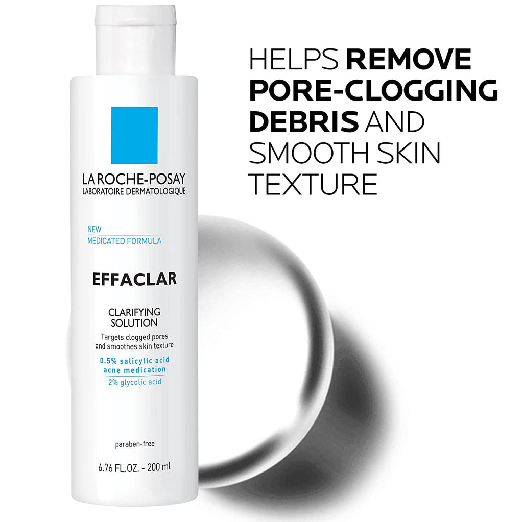 La Roche-Posay Effaclar Clarifying Solution Acne Toner with Salicylic Acid and Glycolic Acid, Pore Refining Oily Skin Toner, Gentle Exfoliant to Unclog Pores and Remove Dead Skin Cells - Free & Fast Delivery