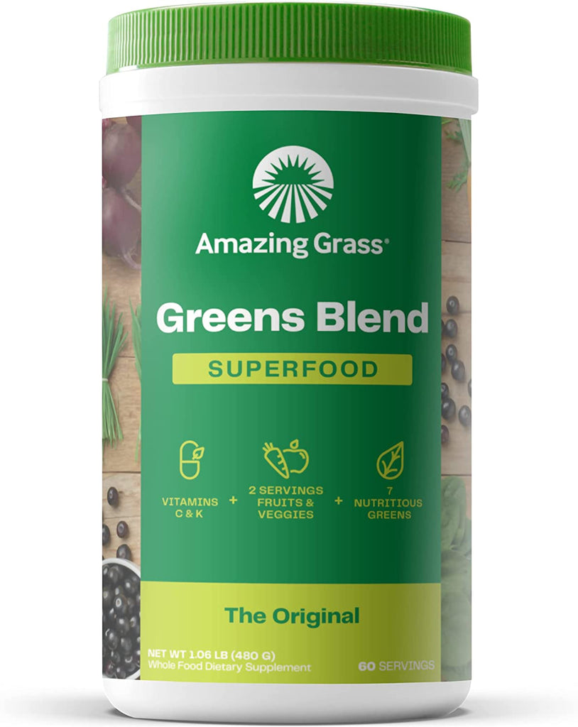 Amazing Grass Greens Blend Superfood: Super Greens Powder Smoothie Mix with Spirulina, Chlorella, Beet Root Powder, Digestive Enzymes & Probiotics, Original, 30 Servings