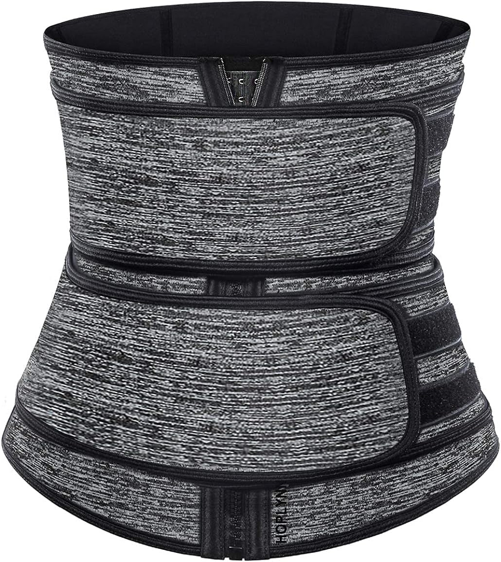 HOPLYNN Sweat Waist Trainer for Women Two Belts, Neoprene Workout Corset Waist Trainer Cincher Trimmer Shaper Zipper