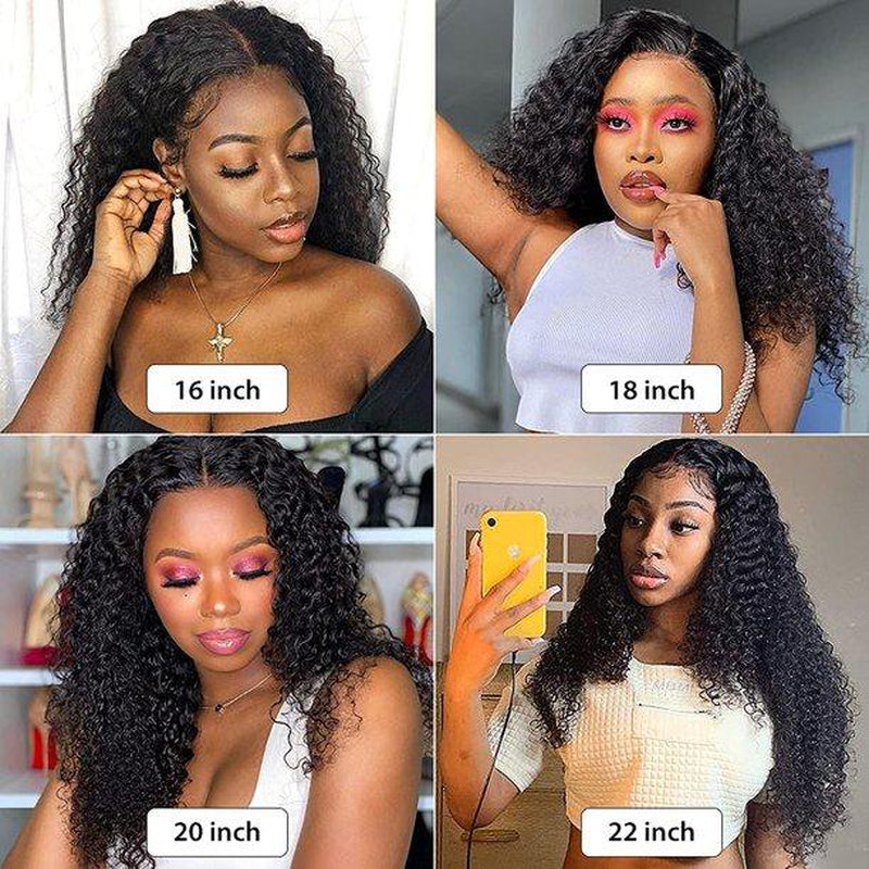 Wig - Water Wave Wig Human Hair Pre-Drawn Brazilian Lace Front Wig for Black Women 16" Curly Human Hair