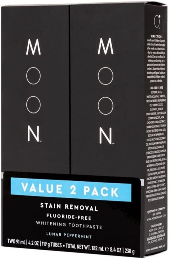 MOON Stain Removal Whitening Toothpaste, Fluoride-Free, Lunar Peppermint Flavor for Fresh Breath, for Adults 4.2 Oz