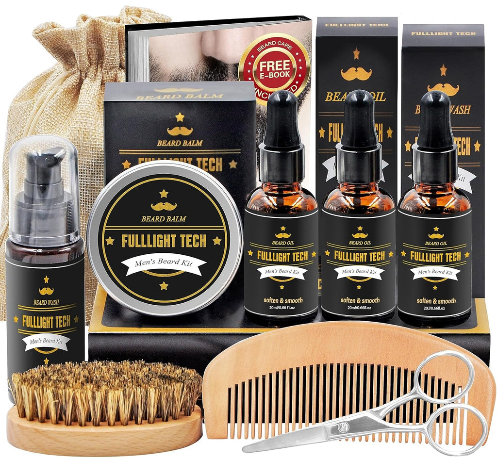 "Ultimate Beard Grooming Kit: Complete Care Package with Beard Wash, Oil, Balm, Comb, Brush, Scissor - Perfect Gift for Men and Husband"