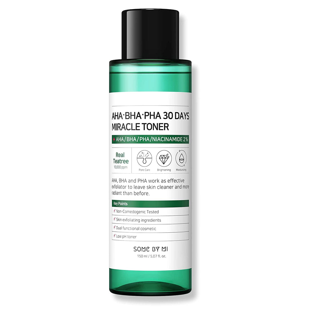 SOME by MI AHA BHA PHA 30 Days Miracle Toner - 5.07Oz, 150Ml - Made from Tea Tree Leaf Water for Sensitive Skin - Mild Exfoliating Daily Facial Toner - Acne, Sebum and Oiliness Care - Facial Skin Care - Free & Fast Delivery - Free & Fast Delivery