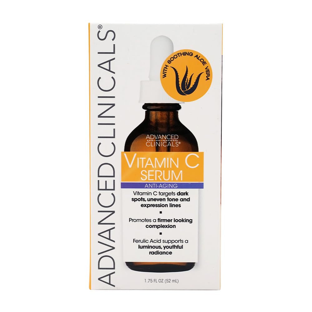 Advanced Clinicals Vitamin C Facial Serum Skin Care Anti-Aging Moisturizer Potent Vitamin C Face Lotion for Dry Skin, Age Spots, Wrinkle Repair, & Uneven Skin Tone, 1.75 Fl Oz (Pack of 1)
