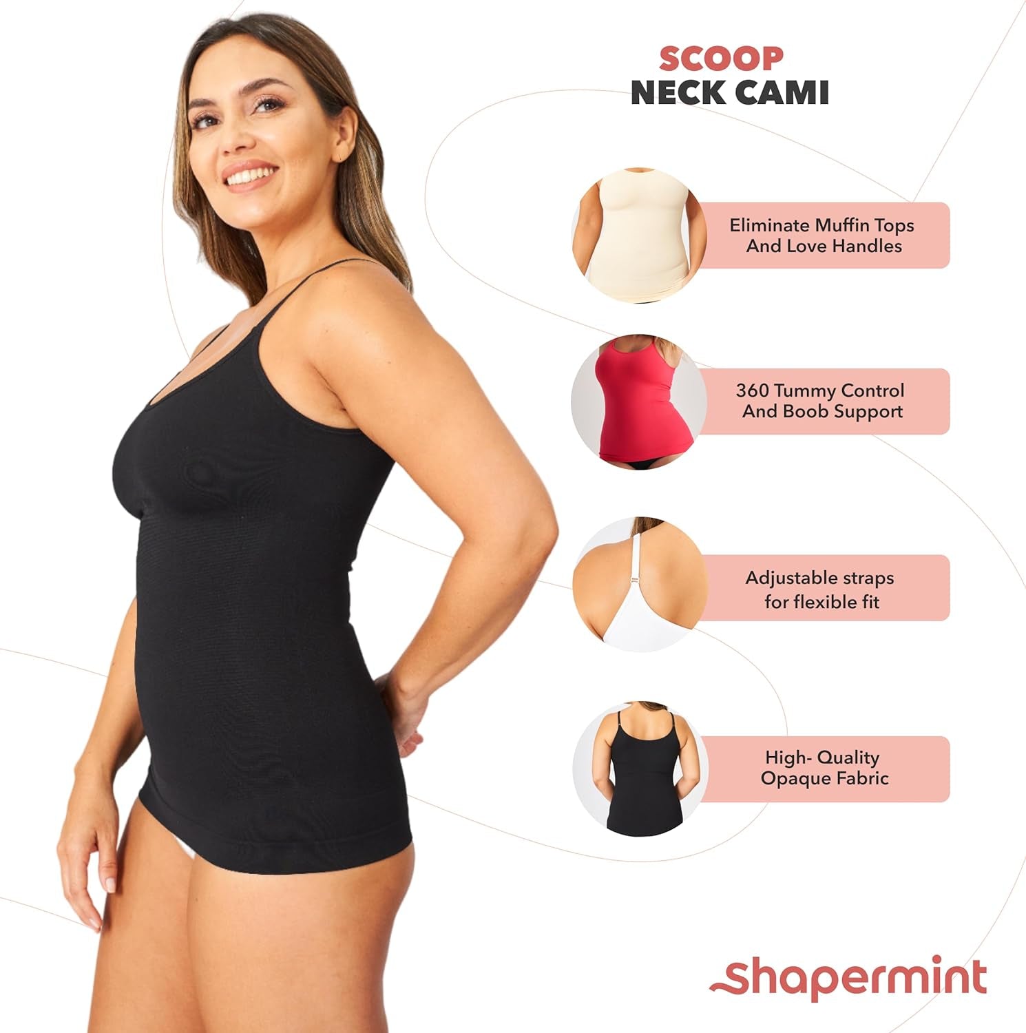 "Flawless Figure: Shape Your Silhouette with SHAPERMINT Womens Scoop Neck Cami - The Ultimate Tummy Control Tank Top for Women"