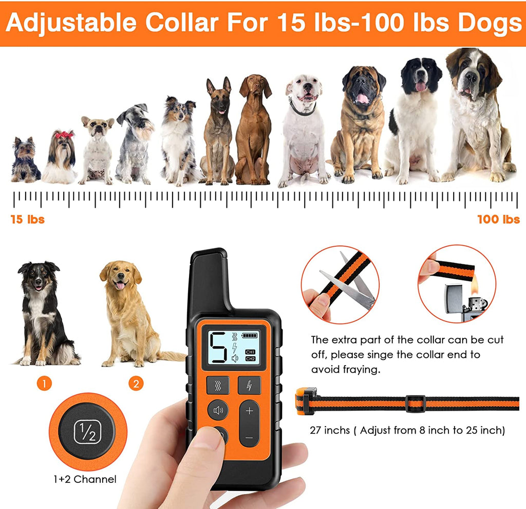 HKZOOI Dog Training Collar, 2 Receiver IPX7 Waterproof Shock Collars for Dog with Remote Range 1640Ft, 3 Training Modes, Beep Vibration and Shock, Electric Dog Collar for Small Medium Large Dogs