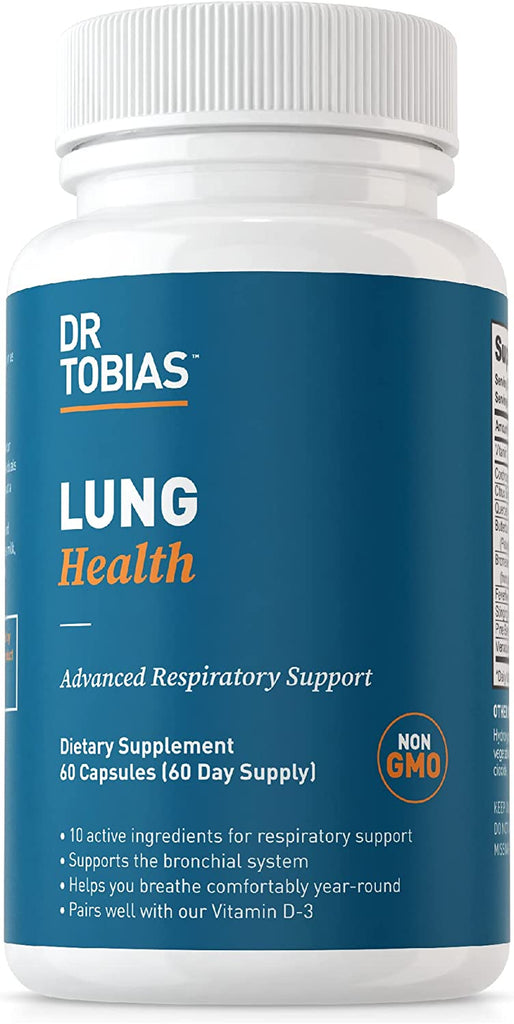 Dr. Tobias Lung Health, Lung Support Supplement with Vitamin C, Butterbur, Quercetin & Bromelain, Lung Cleanse & Detox Formula for Bronchial & Respiratory System, Non-Gmo, 60 Capsules, 60 Servings