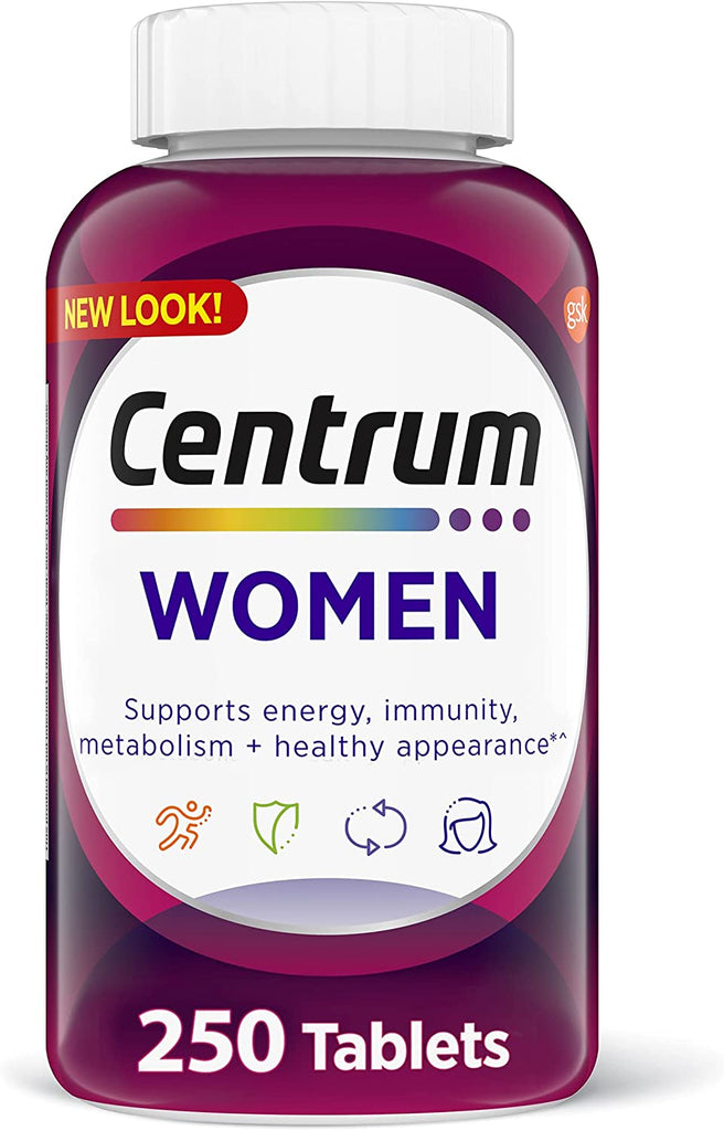 Centrum Multivitamin for Women, Multivitamin/Multimineral Supplement with Iron, Vitamin D3, B Vitamins and Antioxidant Vitamins C and E, Gluten Free, Non-Gmo Ingredients - 250 Count