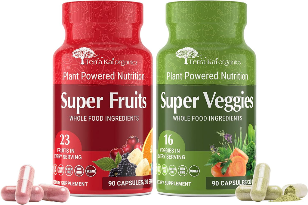 "Boost Your Health with USDA Organic Super Fruit & Veggies Supplement - All-Natural, Gluten/Gelatin Free, Non GMO, Soy Free & Vegan | Reds & Greens Superfood Capsules | Packed with 23 Fruits & 16 Vegetables (180 Count)"