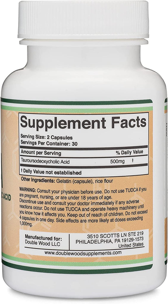 TUDCA Bile Salts Liver Support Supplement, 500Mg Servings, Liver and Gallbladder Cleanse Supplement (60 Capsules, 250Mg) Genuine Bile Acid TUDCA with Strong Bitter Taste by Double Wood - Free & Fast Delivery