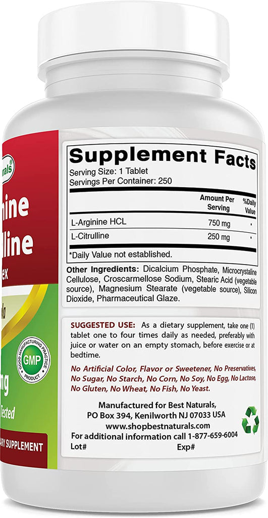 Best Naturals L-Arginine L-Citruline Complex Tablets, 250 Count