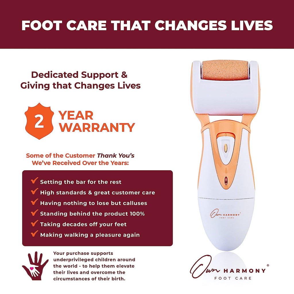 Own Harmony Professional Foot Care for Women: Rechargeable Callus Remover for Feet Electric Foot Sander - Electronic Foot File CR900 with 3 Rollers, Foot Grinder Pedi for Cracked Heels & Hard Skin - Free & Fast Delivery
