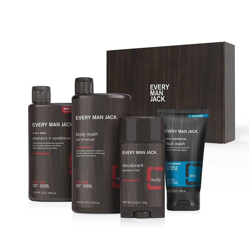 "Ultimate Men's Grooming Set - Invigorating Amber + Sandalwood Scent - Complete Body Care Routine with Clean Ingredients - Includes Body Wash, Shampoo, Deodorant & Face Wash"