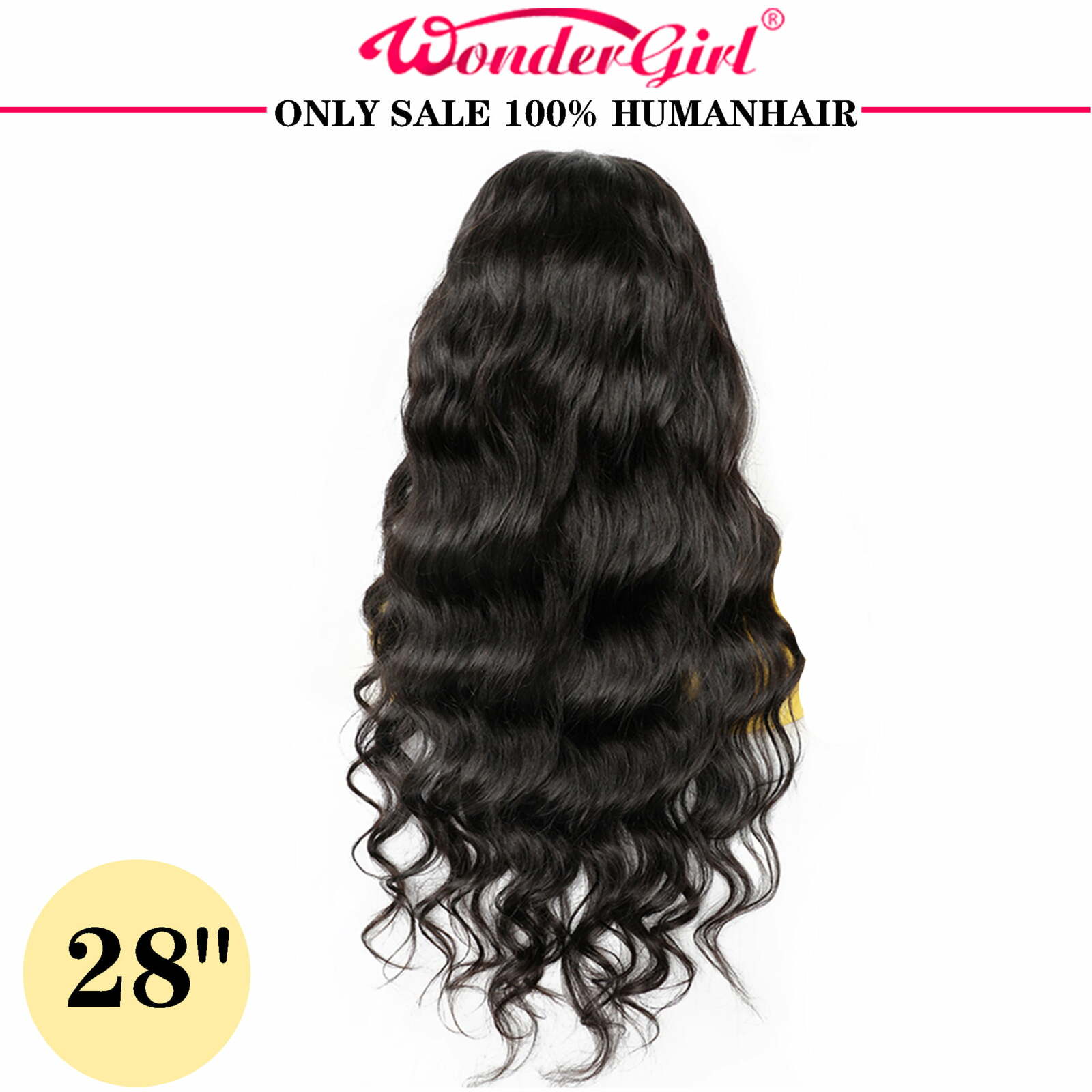 Wonder Girl Hair 34"Body Wave Lace Front Wigs Human Hair For Women Natural Black 13x6x1 T Part Hd Transparent Lace