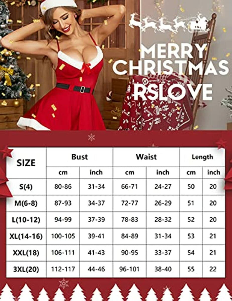 RSLOVE Christmas Lingerie for Women Sexy Santa Lingerie Set Babydoll Chemise Sleepwear