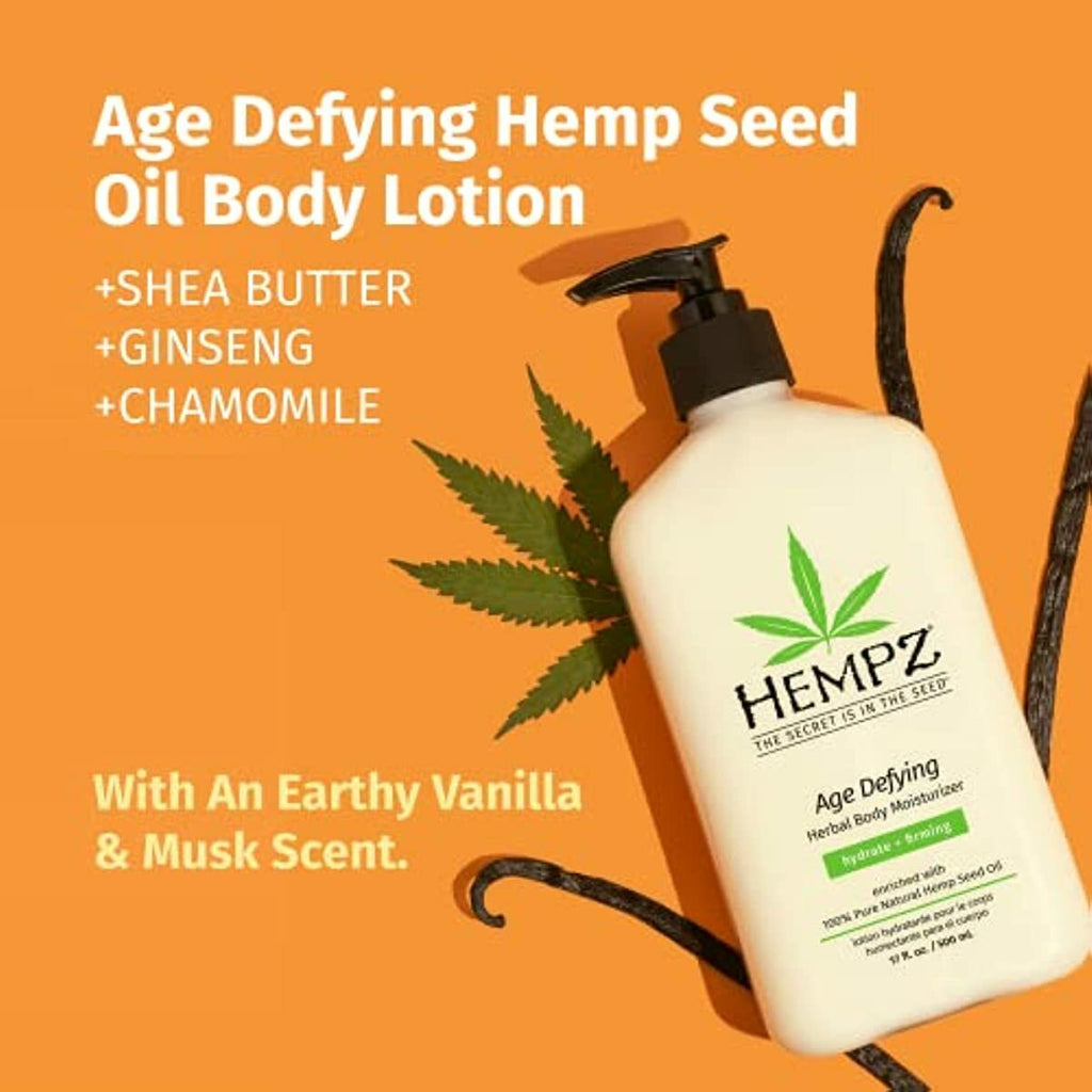 HEMPZ Body Lotion Anti Aging - Vanilla & Musk Daily Moisturizing Cream, Shea Butter Hand and Body Moisturizer - Hemp Extract Lotion - Skin Care Products, 100% Pure Organic Hemp Seed Oil - 17 Fl Oz