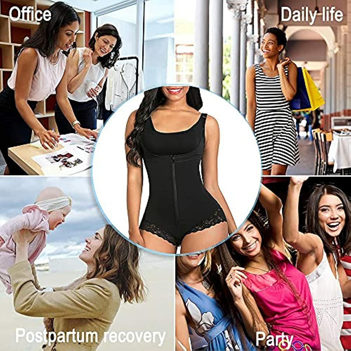 SHAPERX Shapewear for Women Tummy Control and Body Shaper Zipper Open Bust Bodysuit-LOOK SLIMMER & CHARMING