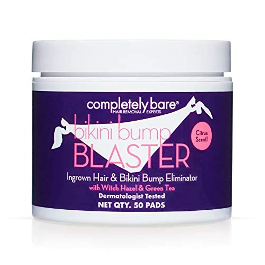 Completely Bare Bikini Bump Blaster Pads- All Natural Antioxidant Witch Hazel & Green Tea Prevent Ingrown Hairs and bumps, Gentle Exfoliating Treatment Wipes, Cruelty-Free Vegan Formula (50 Count (Pack of 1))