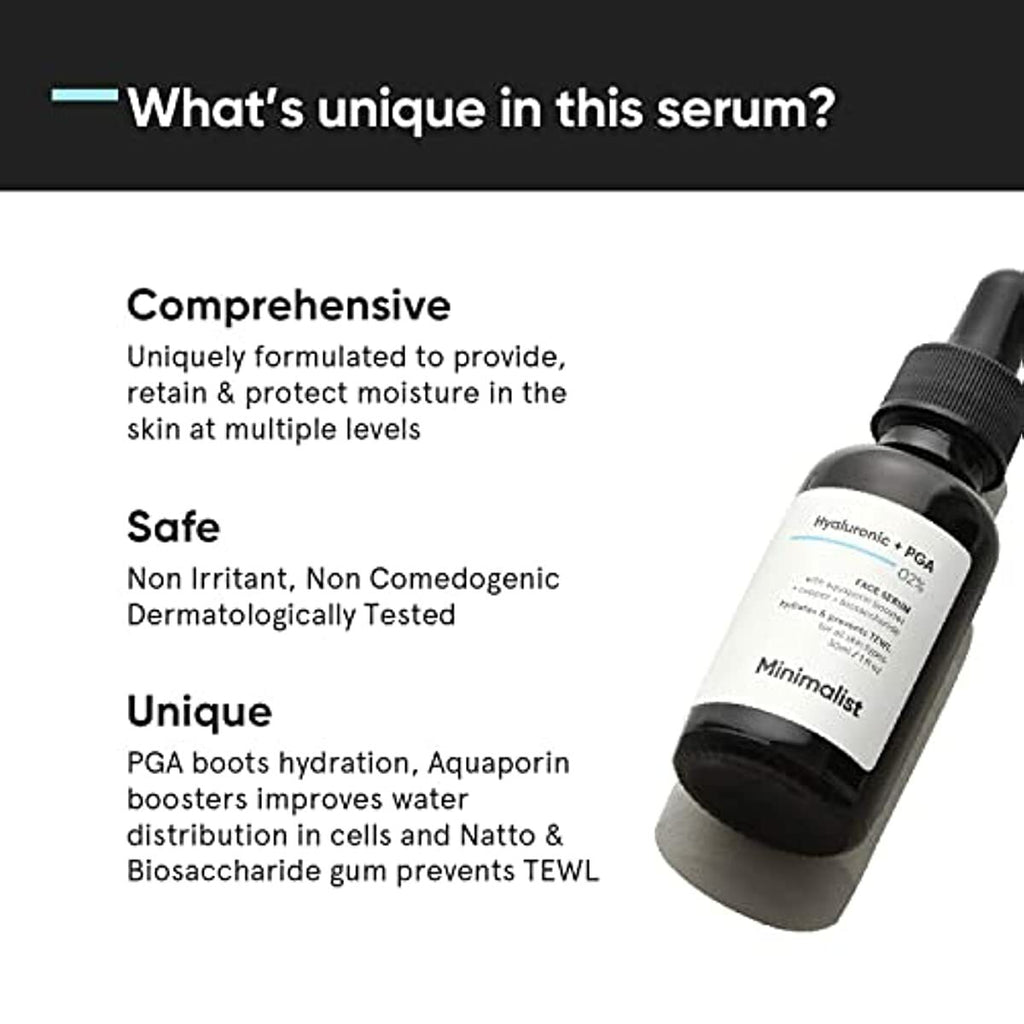 Minimalist 2% Hyaluronic Acid + PGA Serum for Intense Hydration, Glowing Skin & Fines Lines | Daily Hydrating Face Serum For Women & Men with Dry, Normal & Oily Skin(30 ml)