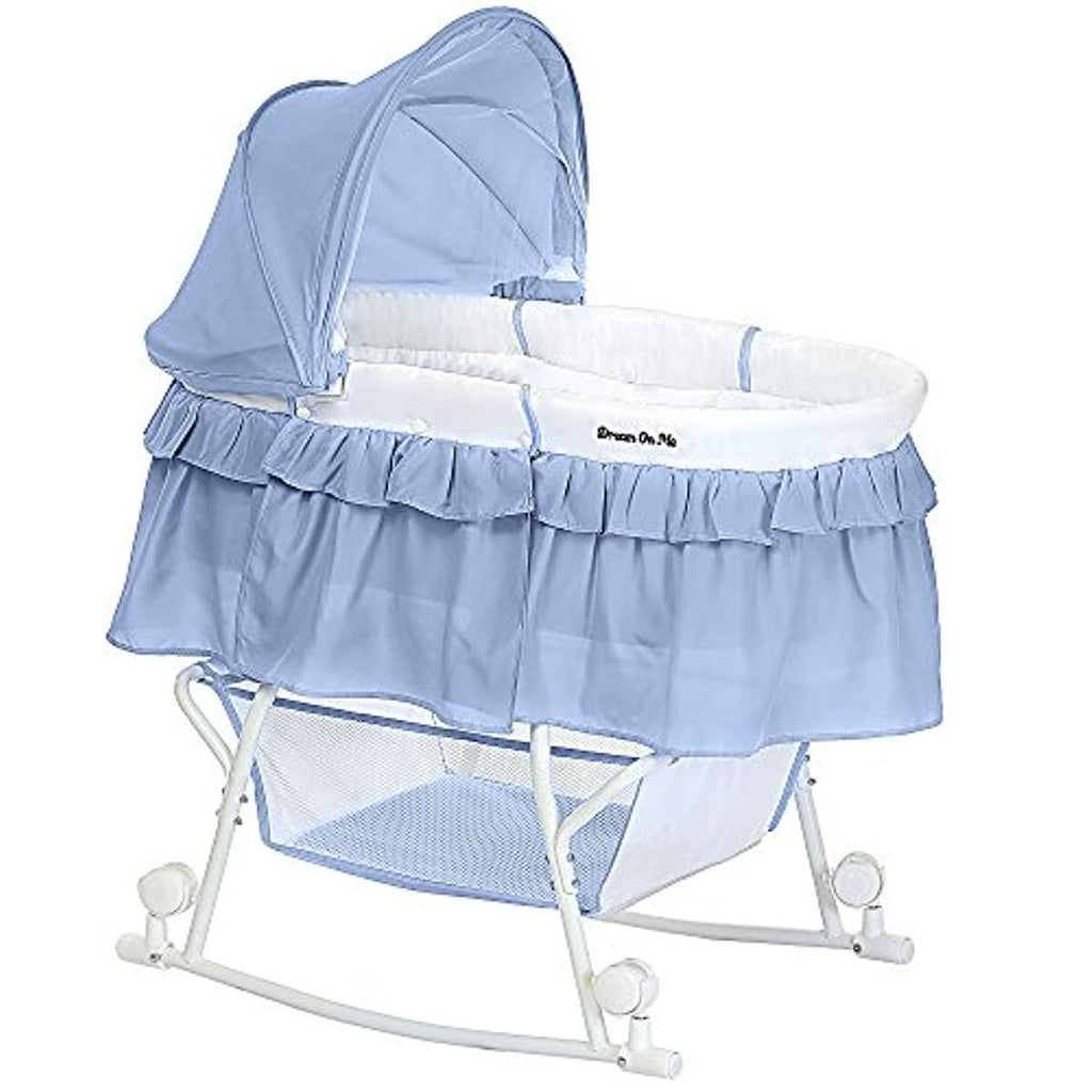 Dream On Me Lacy Portable 2-in-1 Bassinet & Cradle in Cream, Lightweight Baby Bassinet with Storage Basket, Adjustable and Removable Canopy