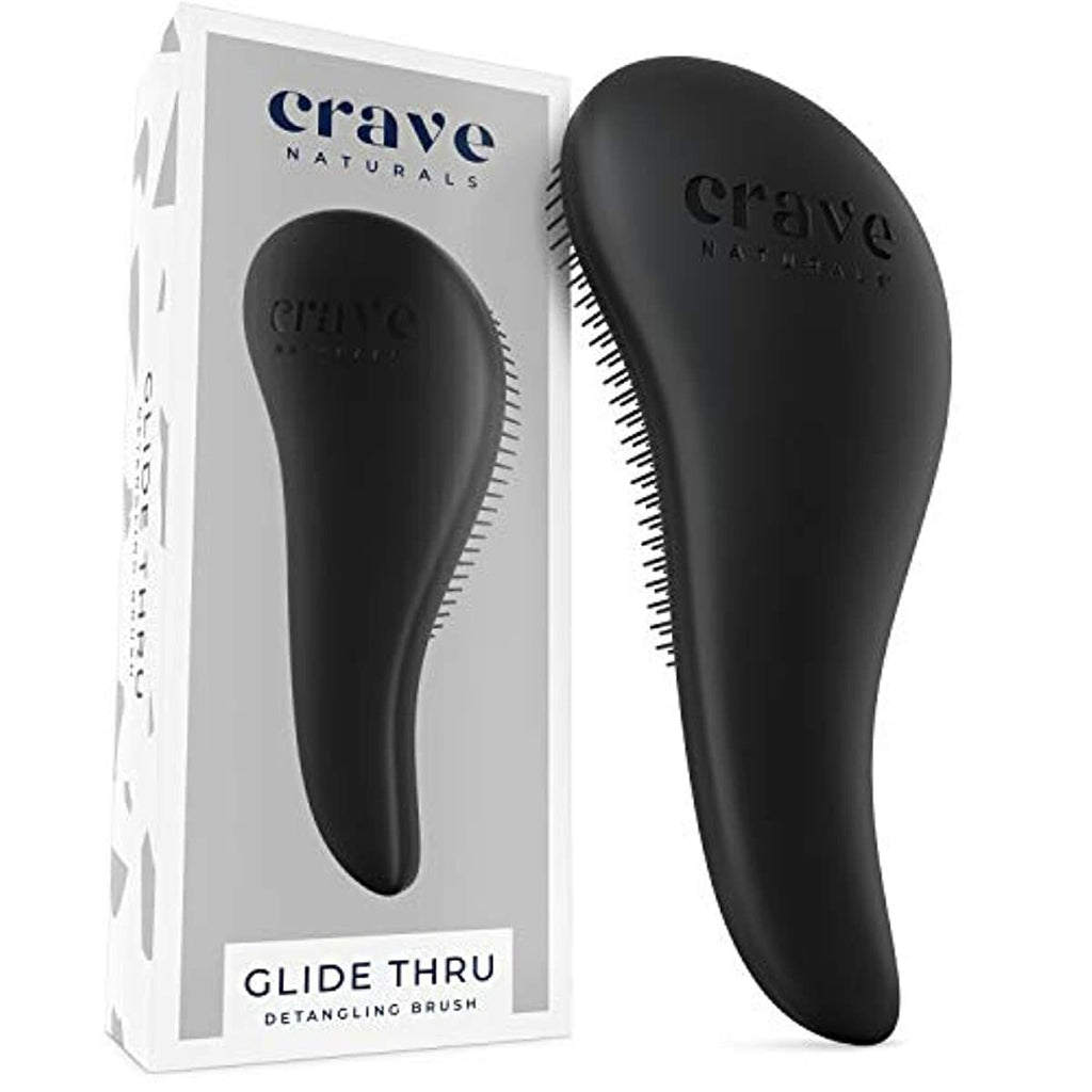 Crave Naturals Glide Thru Detangling Hair Brush for Adults & Kids Hair - Detangler Brush for Natural, Curly, Straight, Wet or Dry Hair - Hairbrush for Men & Women - 1 Pack - Black