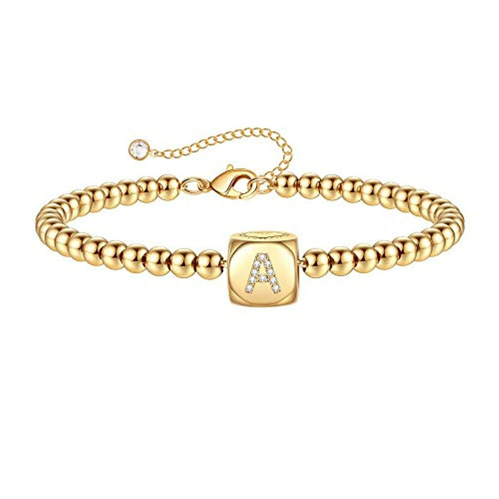 Gold Initial Bracelets for Women Girls, 14K Gold Plated Handmade Letter Bead Bracelet Personalized Initial Gold Bracelets for Women Teen Girls Jewelry Gifts