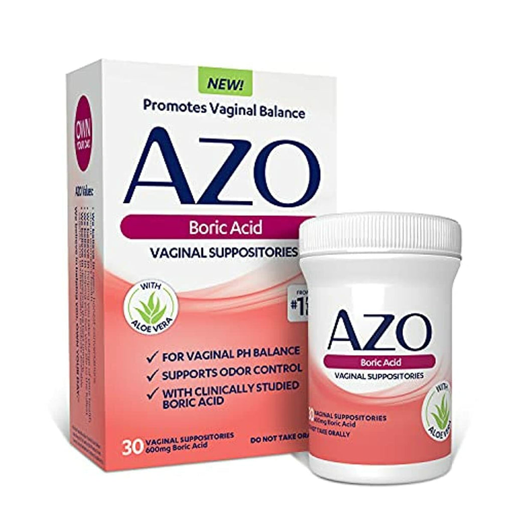 AZO Boric Acid Vaginal Suppositories, Helps Support Odor Control and Balance Vaginal PH with Clinically Studied Boric Acid, Non-GMO, 30 Count