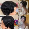 Beauhair Short Pixie Cut Lace Part Human Hair Wigs For Black Women Mommy Wig Brazilian Virgin Hair Wigs Finger Ocean Wave Wig Remy Human Hair Wig Cheap Wig For Party（Black 1B#）