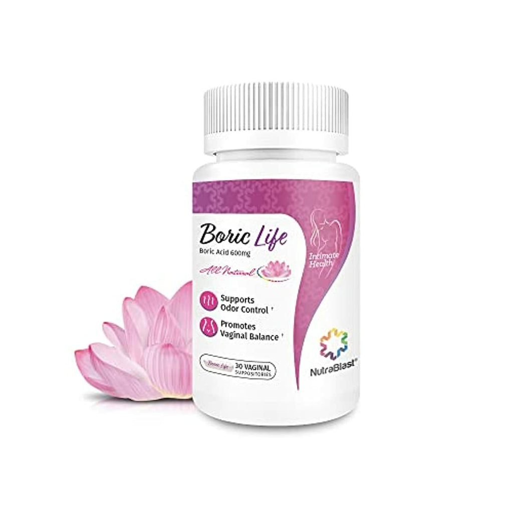 NutraBlast Boric Acid Vaginal Suppositories - 100% Pure Made in USA - Boric Life Intimate Health Support (30 Count)