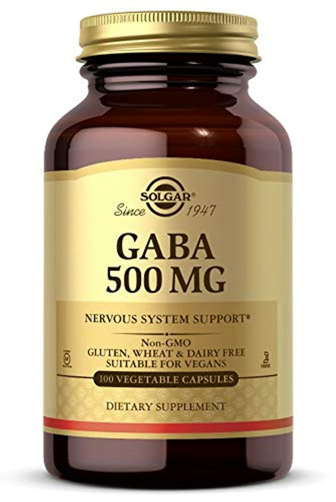 Solgar GABA 500 mg, 100 Vegetable Capsules - Relaxation & Nervous System Support - Amino Acid - Non-GMO, Vegan, Gluten Free, Dairy Free, Kosher - 100 Servings