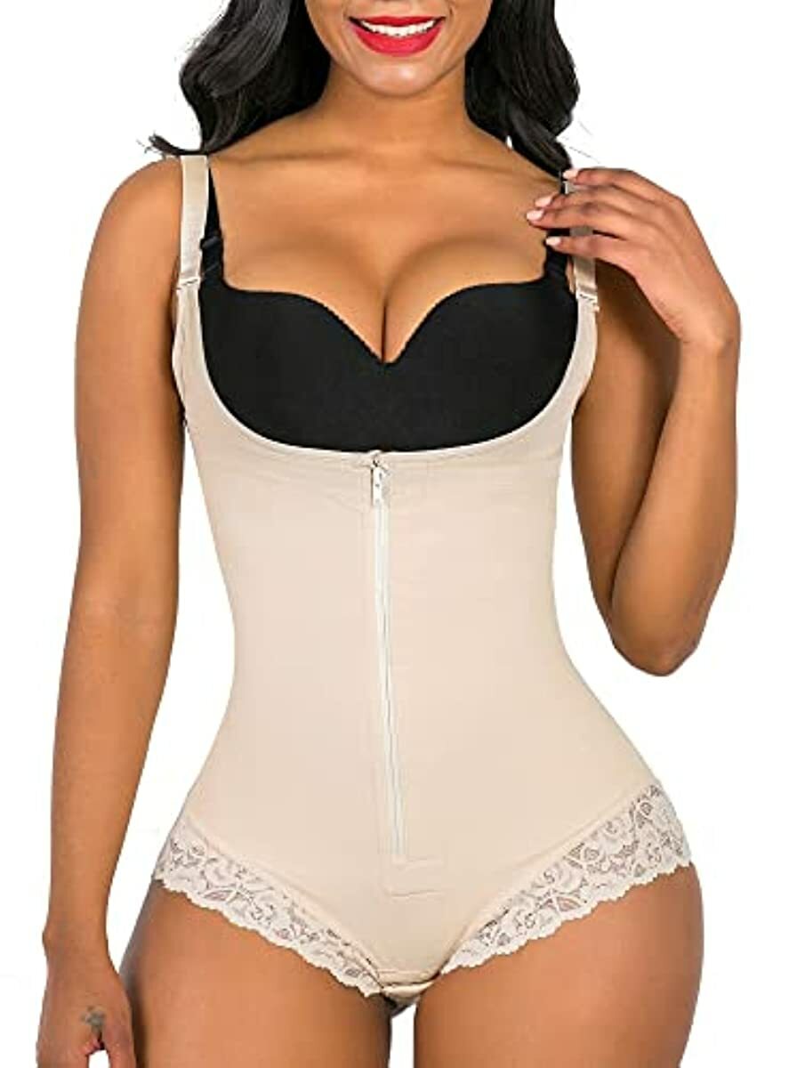 SHAPERX Shapewear for Women Tummy Control and Body Shaper Zipper Open Bust Bodysuit-LOOK SLIMMER & CHARMING