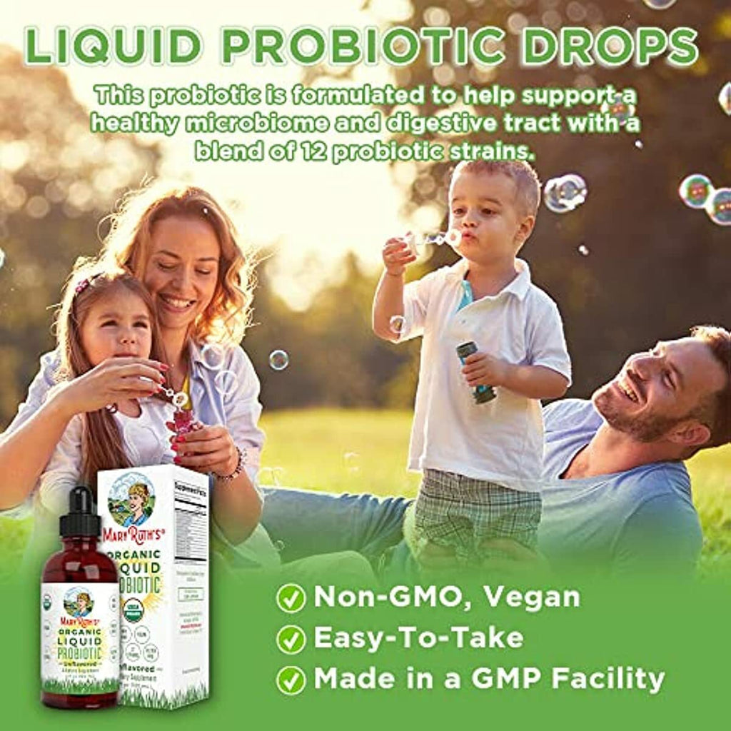 Probiotics for Women Men & Kids | USDA Organic Probiotics for Digestive Health | Acidophilus Probiotic | Gut Health & Immune Support Supplement | Vegan | Non-GMO | Gluten Free | 4 Fl Oz